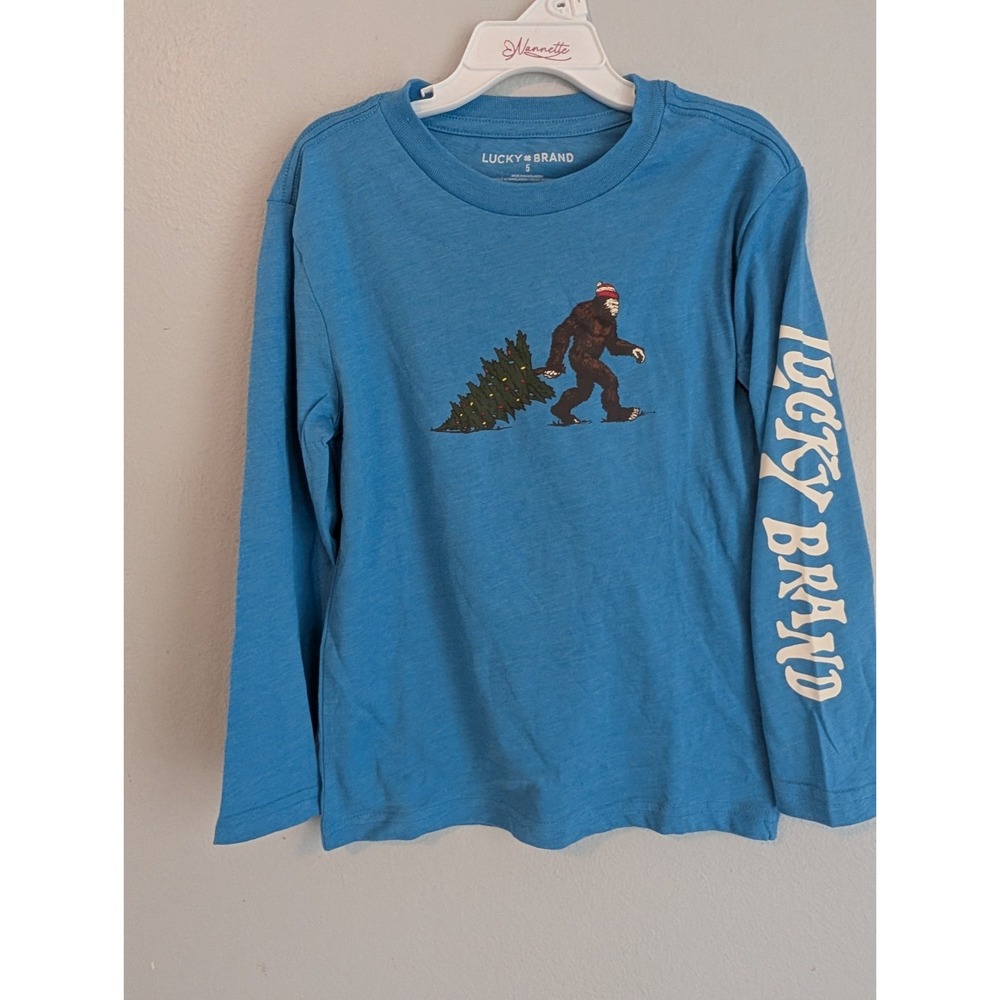 Lucky Brand Youth Boys Bigfoot Yeti Christmas Graphic Long Sleeve T-shirt Size 5